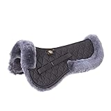 Merauno Lammfell Sattelkissen Lammfell Sattelpad Rand Ultra Sattelkissen mit Fellrand Half Pad voll ausgekleidet Lammfell Rim Naturwolle Wirbelsäule frei (Large(59cm), Schwarz)