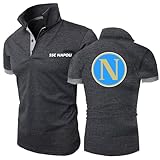 DAINUN Poloshirt Herren SS.C Na.poli, Moderner Casual Schmale Passform Po.lo, Atmungsaktives Laufshirt Sportshirt mit Aufdruck, Poloshirt(Black Red_M)