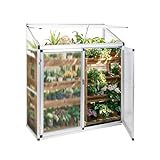 Gegaden Anlehngewächshaus Tomatenhaus Gewächshaus 130x52x140cm Aluminium Beistell-Gewächshaus, Treibhaus Gartenhaus Frühbeet Ohne Rückwand, Gewächshaus Winterfest Klein, Minigewächshaus, Silber