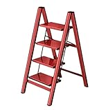 Tragbarer Tritthocker aus Stahl 4-Stufen-Leiter Klappleiter Aluminiumlegierung Leiter Mit Breiten Pedalen Haushalt Robuste Und Zuverlässige Stufenleitern Leiter für Garten(Rood)