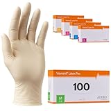 Latexhandschuhe 100 Stück | M | Puderfreie Latex Handschuhe Weiß | Texturiert, reißfest & elastisch | Untersuchungshandschuhe Einweg für Pflege & Kosmetik | Gr. XS, S, M, L, XL