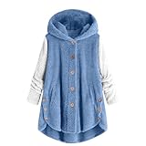 Teddy-Fleece-Hoodie für Damen, Knopfleiste, doppelter flauschiger Mantel, lange Ärmel, hohe Tiefe, Tunika-Jacke, Winter, einfarbig, Kapuzenpullover, Knopfbesatz, flauschig, warm, Sherpa-Mantel,