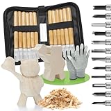 ENROSLU Schnitzwerkzeug Set 16-tlg inkl, ideales Schnitzmesser-Set Sicherheitshandschuhen und PU-Tasche, Holzschnitzwerkzeug-Setes für Anfänger zum Schnitzen von Holz, Gemüse, Obst uvm