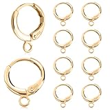 10 Stück Französische Ohrhaken aus 925er Sterlingsilber, Hypoallergene Ohrhaken mit Klappverschluss, Runde Verbinder für DIY Schmuckzubehör (Gold)