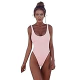 Einteiliger Badeanzug für Damen, Einteiler, Pool, klassisches Design, String-Tanga Monokini mit flachem Bauch mit tiefem V-Ausschnitt, verstellbarer Figurformender Badeanzug Backless High Cut Quick