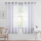 MIULEE Gardinen Kurz mit Ösen Transparente Optik Gardine Ösenvorhang Ösenschal Transparent Durchsichtig Vorhang Kurz für Schlafzimmer Wohnzimmer 140x145 cm (B x H) 2er Set Weiß