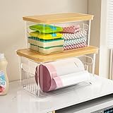 Müllbeutelhalter mit Bambusdeckel, stapelbarer Müllsackspender unter der Spüle, Aufbewahrungs-Organizer für Küche, Wäsche, Speisekammer, 2 Stück