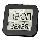 Sharplace Digitale Badezimmeruhr, Dusch-Timer mit Alarm, wasserdichte Uhren für Badezimmer, Küchen-Timer-Uhren, Thermometer-Hygrometer-Wanduhr, Schwarz