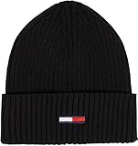 Tommy Jeans Herren Strickmütze Tjm Elongated Flag Beanie Wintermütze, Schwarz (Black), Onesize