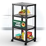 Novaliv Rollwagen mit 4 Etagen Schwarz, Badezimmer-Regal Badregal Bad Küche Ordnungswagen Beistellwagen Allzweckwagen Putzwagen Ordnungswagen Schiebe-Schrank Lager Bastelwagen Aufbewahrung Organizer