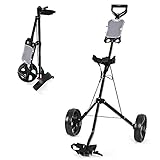 FANTASK Golf Trolley, 2 Rad Golftrolley klappbar, Golfwagen aus Stahl, mit Scorecardhalter, für Anfänger (Schwarz)