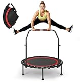 FitnessTrampoline,101cm Mini-Trampolin,Tragkraft 200 kg, tragbares Übungs-Rebounder-Trampolin mit verstellbarem Schaumstoffgriff (Rot)