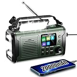 20000mAh Kurbelradio mit Handyladefunktion Solar DAB/DAB+/UKW Radio,3 Lademethoden 11 in 1 Bluetooth 5.3 Tragbares Notfallradio mit Powerbank,SOS,Taschenlampe,Kompass,AUX IN,TF Karte,Leselampe
