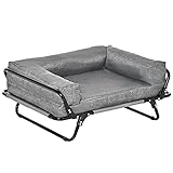 Pawhut Hundesofa 2 in 1 Haustiersofa und Hundeliege Katzensofa erhöhtes Hundebett Schlafplatz für Katzen Hunde abnehmbar Oxfordstoff Grau 80 x 59 x 36 cm