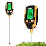 4 in 1 Bodenmessgerät, Digitales Bodenfeuchtemessgerät mit Temperatur/Feuchtigkeit/Sonnenlicht und Hintergrundbeleuchtung, PH Wert Messgerät Boden für Gartenarbeit, Landwirtschaft, Outdoor Pflanzen
