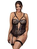 Dessous Damen Sexy Unterwäsche Curvy Spitze Body Babydoll Negligee Elegant Reizwäsche Große Größen Transparent Lingerie Sexy for Women hot Set Spitzenbody Mollig Clubwear Party Schwarz 3XL-4XL