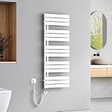 EMKE Badheizkörper Elektrisch 1320x500 mm, Handtuchheizkörper Elektrisch mit Thermostat Elektrischer Handtuchwärmer Handtuchtrockner Handtuchheizung Handtuchhalter mit Heizstab Weiß 800W
