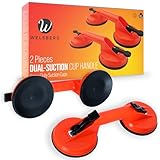 Welsberg 2er Pack Doppelsaugheber 100 kg Hebekapazität Glasheber Glassauger Vakuumheber Saugheber mit 2 Saugnäpfen, orange
