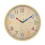 K&L Wall Art Lernuhr Kinder Wanduhr lautlos Kinderuhr modern Mädchen Jungenuhr ohne Tickgeräusche Holzoptik 30cm