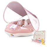 Baby Schwimmring mit abnehmbarem Sonnendach und Anti Umkippen Float Aufblasbarer Schwimmtrainer mit Sicherheitssitz für Kleinkinder ab 6 bis 24 Monate von Woukksy