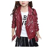 Motorradjacke für Mädchen, Kunstlederjacke, PU-Biker-Outwear, Kinder, Reißverschluss, bauchfrei, Wintermäntel, coole Streetwear, Y2K, Kleidung mit Taschen, Alter 3–13 Jahre, A31, Weinrot, 8 Jahre