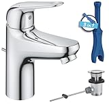 GROHE Swift - Waschtischarmatur (wassersparend, ~16cm hoch, inkl. Montagewerkzeug, Zugstange), chrom, 24316001