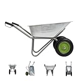 2-Rad Schubkarre 150L – Kippsicher mit Pannensicheren PU Rädern, Verzinkte Metallmulde, Robuster Stahlrahmen, Ergonomische Griffe Schiebkarre, Transportkarre für Garten BAU und Landwirtschaft