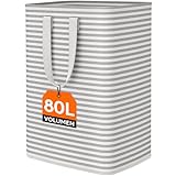 Lifewit 80L Wäschekorb, Großer Wäschekorb, Faltbare Wäschebox, Wasserdichter Wäschesortierer/Aufbewahrungsbox mit Griffen, grau, 40 x 30 x 67 cm