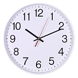 OFFICER PRODUCTS Wanduhr Kunststoff / 34 cm Weiß/Arabische Ziffern Wand-Uhr/Quartz Lautlos Wanduhren, für Schule, Büro, Wohnzimmer, Küche/Analog Modern, Rund Dekorative