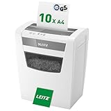 Leitz IQ Aktenvernichter Home Office, 12-10 Blatt (70-80 g/m²), TÜV+GS zertifiziert, Partikelschnitt, Sicherheitsstufe P4, Die Nummer 1 am Markt, 23L Behälter, Schredder für Büro, Weiß, 80090000