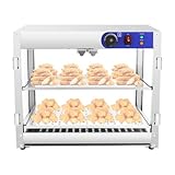 800W Warmhaltevitrine 2 Etagen Heiße Theke Speisenwärmer Warmhaltetheke 30-85°C, mit Lebensmittel-Clip, kann in Fast-Food-Restaurants, Frühstücksläden, Kantinen, Bäckereien, 61*38*51cm Silber