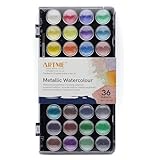 Artme Wasserfarben 36 Metallic-Farben - Aquarellfarben - Metallic-Aquarell-Kuchenpaletten mit 1 Pinsel