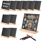 CYEER 15 Stück Schiefertafel zum Beschriften 15x13CM, Kreidetafel Aufsteller, Doppelseitige Kleine Tafel mit Holzsockel Holz Aufsteller für Preisschilder Buffettisch Geburtstag Hochzeit Party Event
