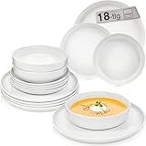 SÄNGER |Tafelservice Marlo weiß, 18-teiliges Geschirrset für 6 Personen aus Porzellan, Speise-, Dessert- & Suppenteller, moderne Form, spülmaschinenfest, Essgeschirr, Teller Set PREMIUM COLLECTION