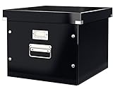 Leitz Click & Store Aufbewahrungs- und Transportbox für Hängeregistratur mit Deckel, Ablagebox für Unterlagen bis A4 im Büro, 86 % recycelte Premium-Hartpappe, Stabile Metallgriffe, Schwarz, 60460095