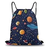 Turnbeutel Kinder mit Buntem Planeten Muster, Wasserdicht Sporttasche, Leichtes Sportbeutel Mädchen & Jungen, Vielfältiger Rucksack für Erwachsene Kinder Schule Freizeit Reise Sport, Polyesterbeutel