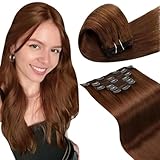 LaaVoo Extensions Clip in Echthaar Rotbraun Haarverlängerung Clip in Echthaar Extensions Clip in Echthaar Auburn Braun Doppelt Tressen 50cm 7pcs/105g #33