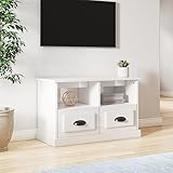Fangmaliuyun TV-Schrank 80x35x50 cm Hochglanz-Weiß Holzwerkstoff Modernes Design mit 2 Schubladen & 2 Fächern Kippsicherung für Wohnzimmer Schlafzimmer Büro