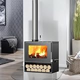 Kaminofen mit Keramikglasfenster Werkstattofen, Kamin Ofen Dauerbrandofen Hüttenofen Heizofen, Geeignet für Hotel Gastfamilie Villa Café