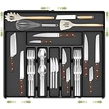 Charmofun Besteckkasten für Schubladen, Besteckeinsatz für Schubladen, Cutlery Organizer, Verstellbarer Besteck Organizer Schublade, Breite von 30 auf 53 cm, Küchenorganizer für Löffel und Gabeln