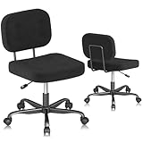 AnyGod Schreibtischstuhl ohne Armlehne, Kompakter Drehstuhl mit Rollen & Höhenverstellbar, Ergonomischer Computerstuhl für kleine Räume & Schminktisch, Teddy-Stoff Schwarz