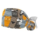 CHENZZZZ Arbeitsmütze mit Knopf und Schweißband Bouffant Scrub Turbante Caps Tie Back Hüte 2 Stück Niedliche Löwe und Girafe, Farbe 5, One size