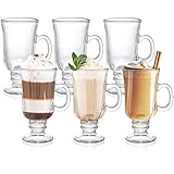 ZENFUN 6 Irish Coffee Gläser, 235 ml Espressotassen mit Glasfuß und Henkeln, Durchsichtige Kelchbecher Gläser für Kaffee, Latte, Cappuccino, Smoothie, Heiße und Kalte Getränke