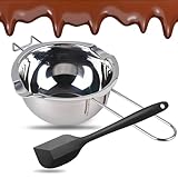Edelstahl Schmelzschüssel, Wasserbad Schmelzschale, Wasserbad Schüssel, 600ml mit 1 Spatel Schmelztopf Wasserbad Schüssel Schmelztopf Edelstahl für Schokolade Zucker Butter Käse