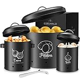 Edelwald - Vorratsbehälter Set inkl. Sparschäler - Ideal als Kartoffeltopf, Zwiebeltopf und Knoblauchtopf geeignet - Hält Dein Gemüse länger frisch und überzeugt durch hochwertige Qualität