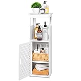 OUDIE Wasserdichter Badezimmerschrank, freistehender Schrank-Organizer-Einheit mit 2 Türen und Regal, zur Aufbewahrung von Toilettenpapier, Büchern, Shampoo, weiß. (UT)