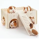 Groß Meerschweinchen Haus Mit Rampe: Meerschweinchen Spielzeug Zubehoer - Meerschweinchen Versteck Aus Holz für Kleine Haustiere Zwerghamster Rennmäuse Degus Stachelmäuse (Wood)
