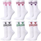 Utensilsto 6 Paar Herz Tennissocken für Damen Sportsocken Damen 39-42 Weiß Socken mit Streifen Laufsocken Tennis Sport Socken Crew Socks Arbeitssocken,Streifen Kleines Herz