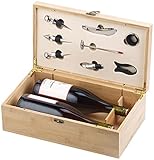 Carlo Milano Korkenzieher: 9-teiliges Sommelier-Set in edler Holz-Geschenkbox für 2 Weinflaschen (Geschenkboxen Flaschen, Weinbox, Geschenkpapier)