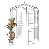 Relaxdays Rosenpavillon Metall, Rankhilfe für Kletterpflanzen, Garten, dekorativer Rankpavillon, HBT 250x160x160cm, grün, Dunkelgrün